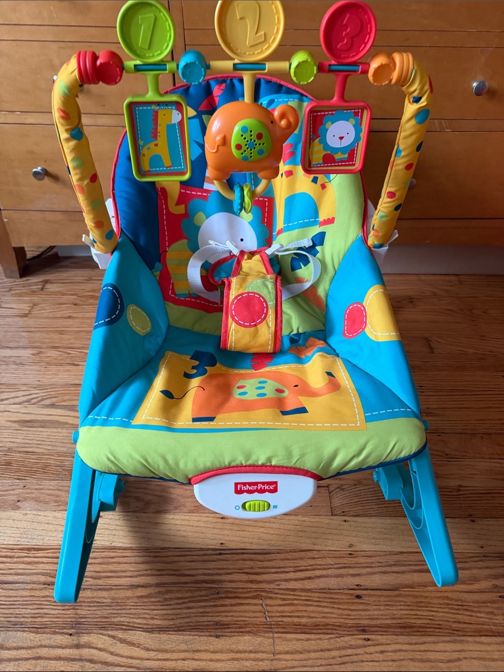 Fisher-Price Blue, Yellow and Orange Infant Bouncer with Toy Bar